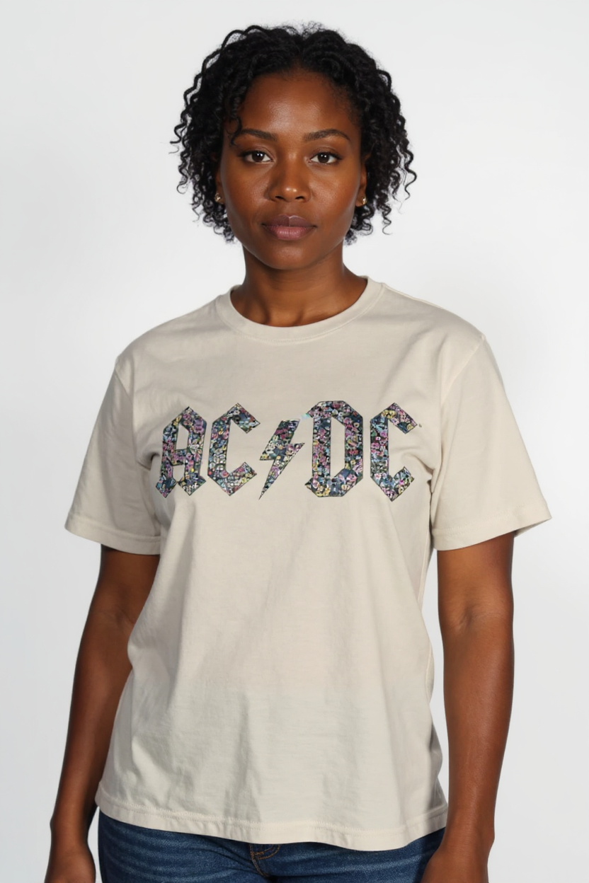 AC/DC - "Floral Letters" T-shirt - Beige