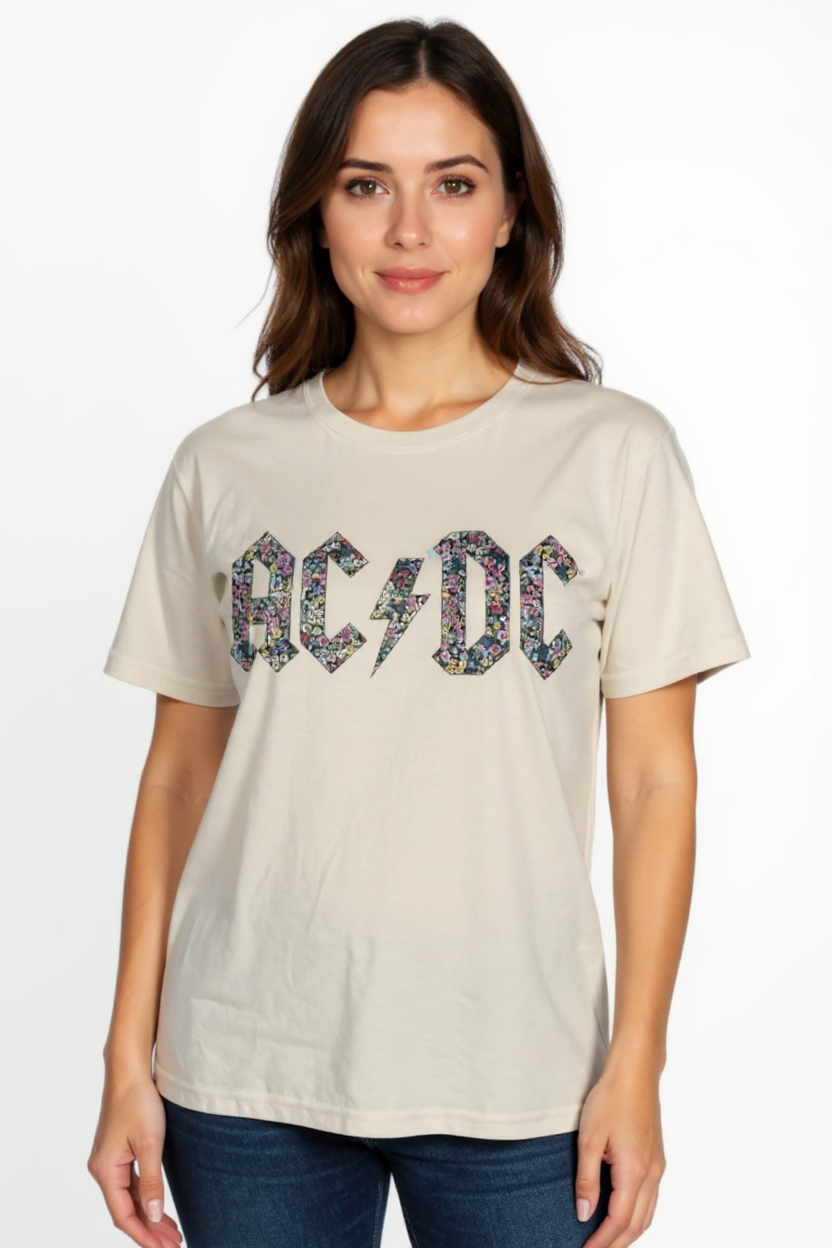 AC/DC - "Floral Letters" T-shirt - Beige