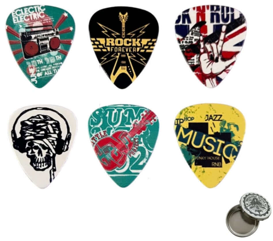 Guitar Picks 6 Pieces 0.71mm with Tin Pick Holder.