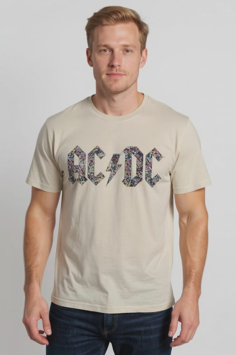 AC/DC - "Floral Letters" T-shirt - Beige
