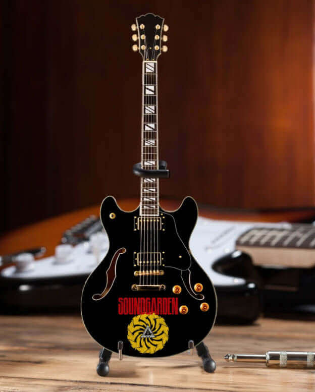 Soundgarden Logo Signature Chris Cornell Black Hollow Body Mini Guitar