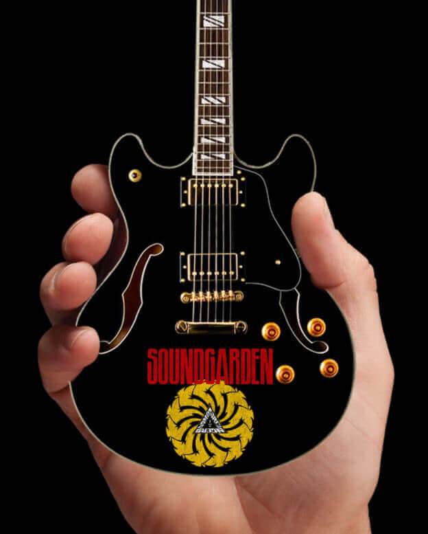 Soundgarden Logo Signature Chris Cornell Black Hollow Body Mini Guitar